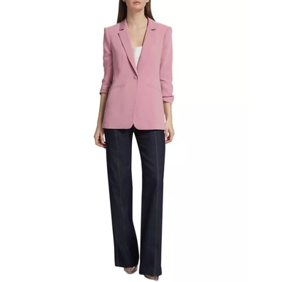 Cinq a Sept 'Khloe' Ruched 3/4-Sleeve Crepe Blazer, Warm Mauve - Picture 1 of 5